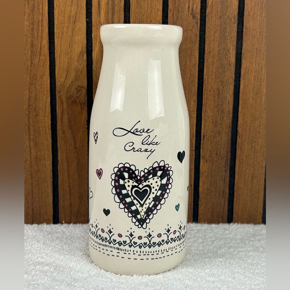 Haight-Ashbury Ceramic "Love Like Crazy" Milk Bottle Bud Vase
